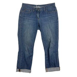 Blue Denim Jeans Cuffed Cropped Sz 6P Petite Cotton Blend Stretch